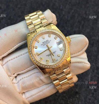 Real Swiss ETA2824 Rolex Datejust All Gold Silver 31mm Watch Ladies